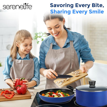 20-Piece Blue Cookware Set with Knives - Includes Multi-Sized Pots and Pans Set Non Stick with Lids and Utensils, Heat Resistant, Dishwasher Safe