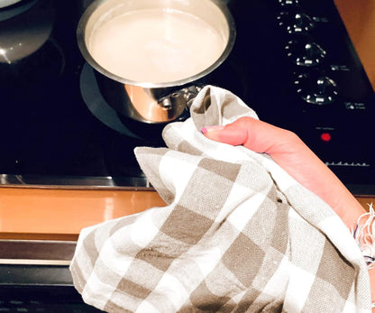 Beige & Cream Farmhouse Cotton Plaid Dish Towels - Set of 3, 18X28