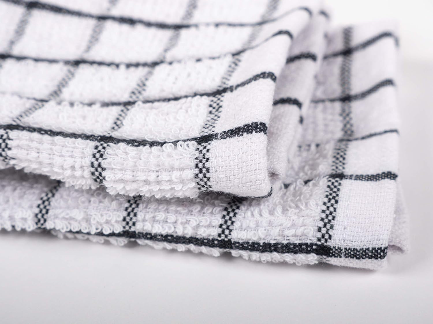 Pantry 100% Cotton Checkered Grid Dish Cloths | Set of 6, 12 X 12 Inches | Absorbent and Machine Washable | Perfect for Cleaning Counters, and Any Household Spills - Black