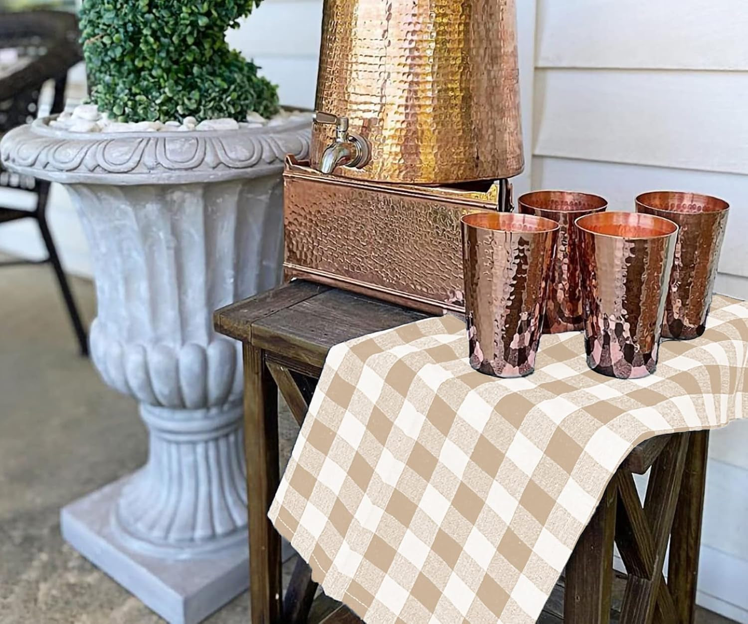Beige & Cream Farmhouse Cotton Plaid Dish Towels - Set of 3, 18X28