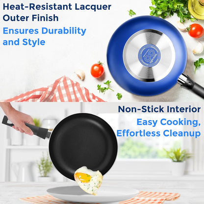 20-Piece Blue Cookware Set with Knives - Includes Multi-Sized Pots and Pans Set Non Stick with Lids and Utensils, Heat Resistant, Dishwasher Safe