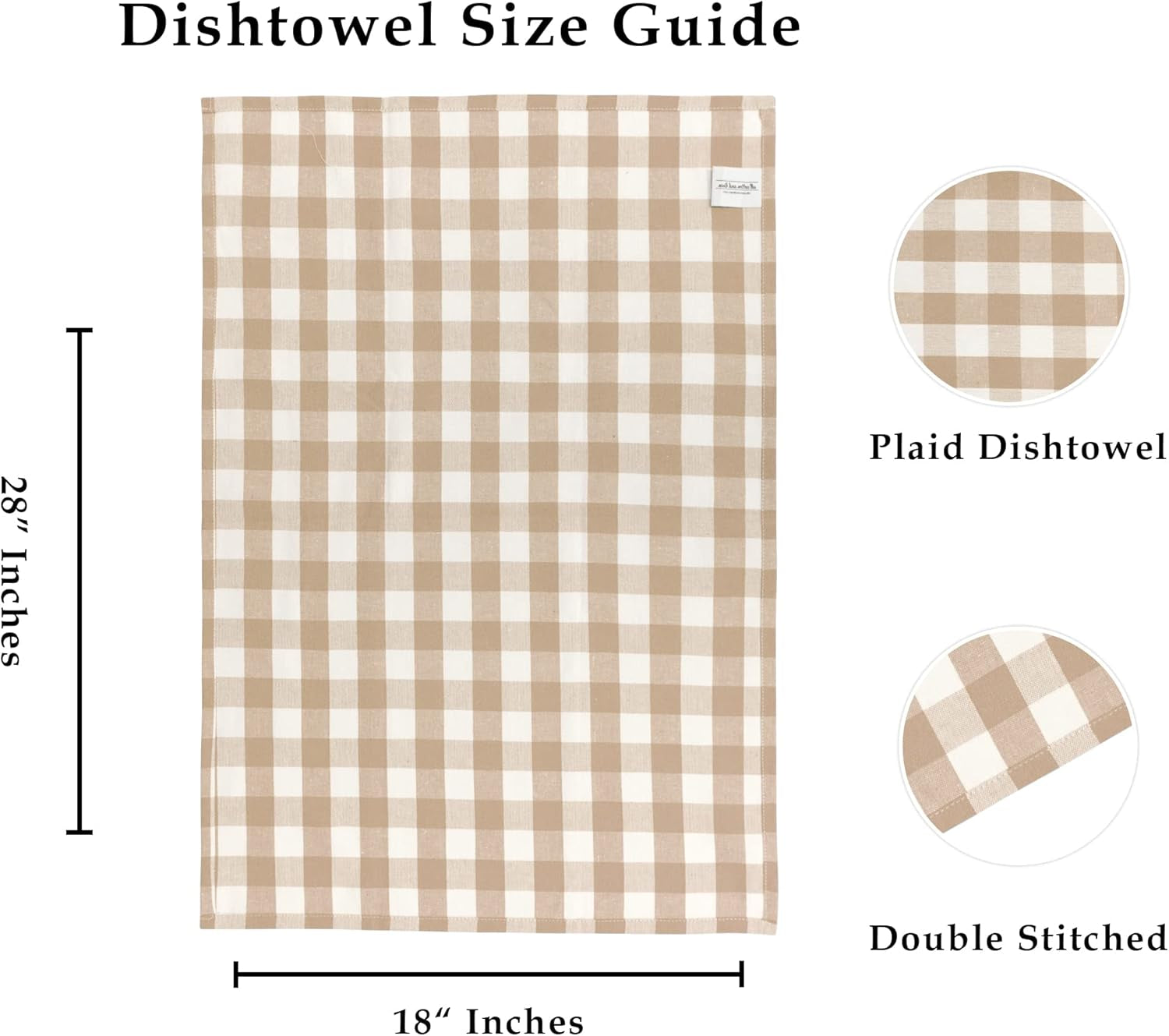 Beige & Cream Farmhouse Cotton Plaid Dish Towels - Set of 3, 18X28