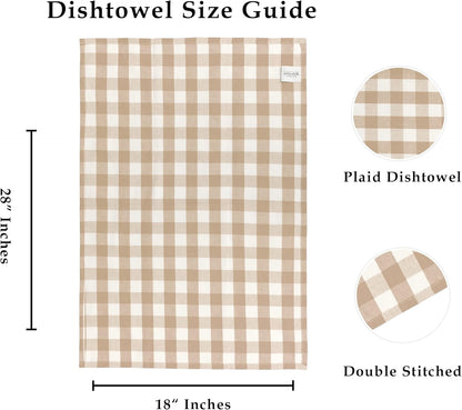 Beige & Cream Farmhouse Cotton Plaid Dish Towels - Set of 3, 18X28